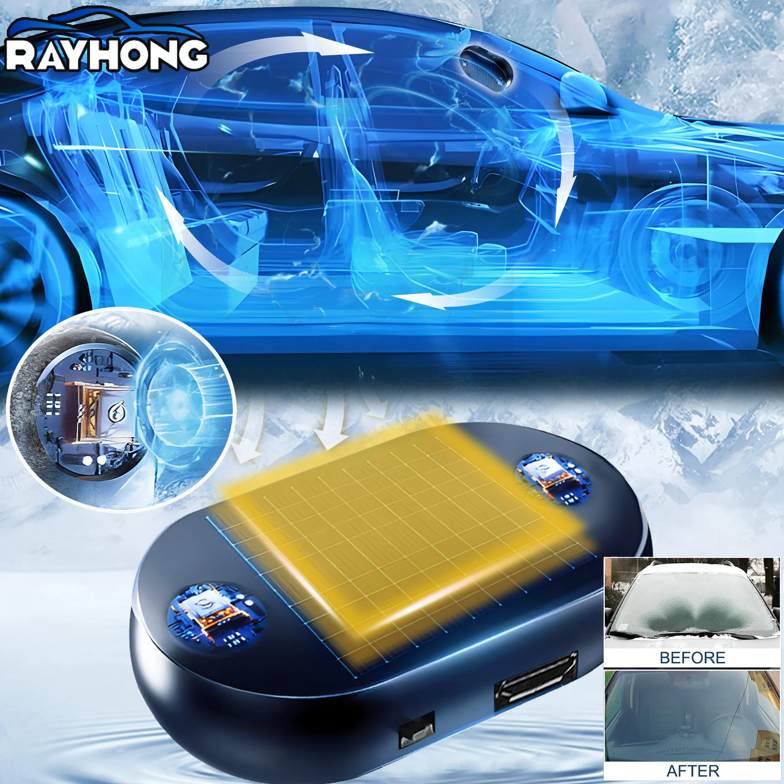 Solar Anti Ice Device for Car Windshield Rearview Mirror No More Scraping Magnetic Base Rechargeable Winter Protection Tool