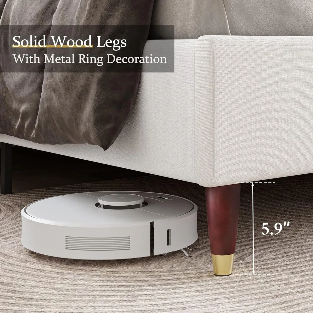 Upholstered Bed Frame Queen Size 51.2" High Platform Bed with Wingback Headboard/No Box Spring Needed/Easy Assembly