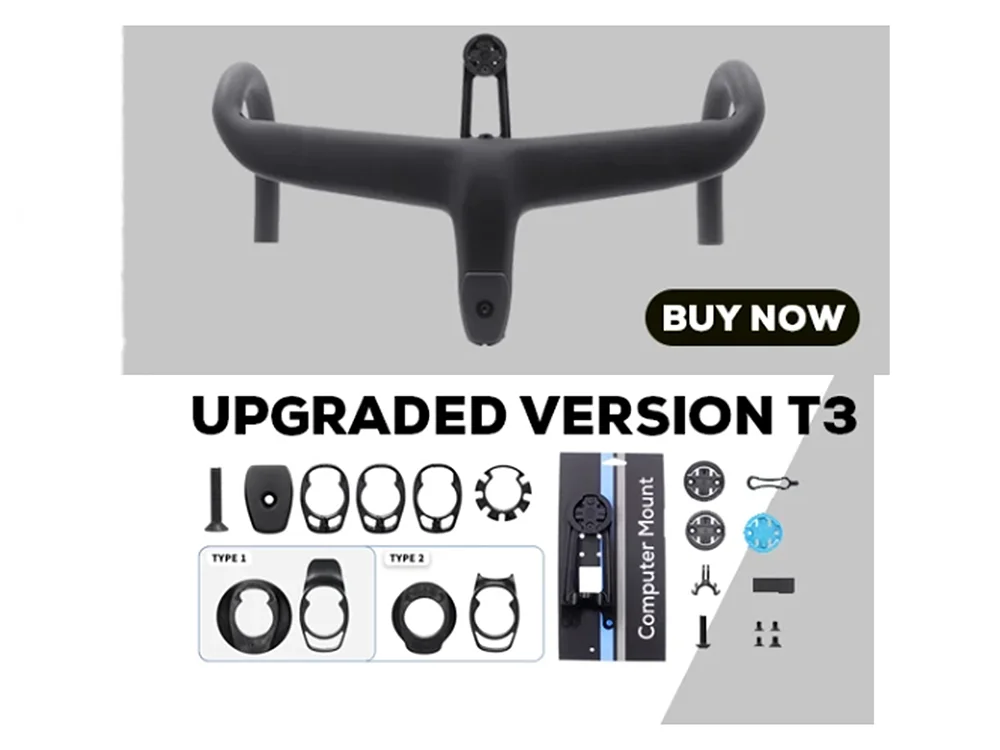 

No Logo Road Bike Full Carbon Fiber Internal Cable Integrated Bicycle Handlebar Cockpit For 360mm-380mm With Mount Spacers