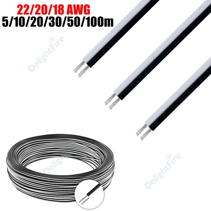2PIN Electrical Wires Tinned Copper 22/20/18 AWG 5/10/20/30/50/100m Flexible LED Strip Extension Cable For 5050 LED Strip Light