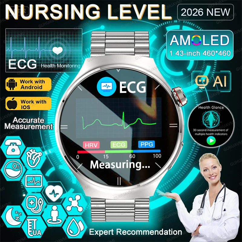 2025 New Men Health Expert Smart Watch Blood Pressure Blood Lipid Uric Acid ECG+PPG Body Temperature NFC HD Bluetooth Call Watch