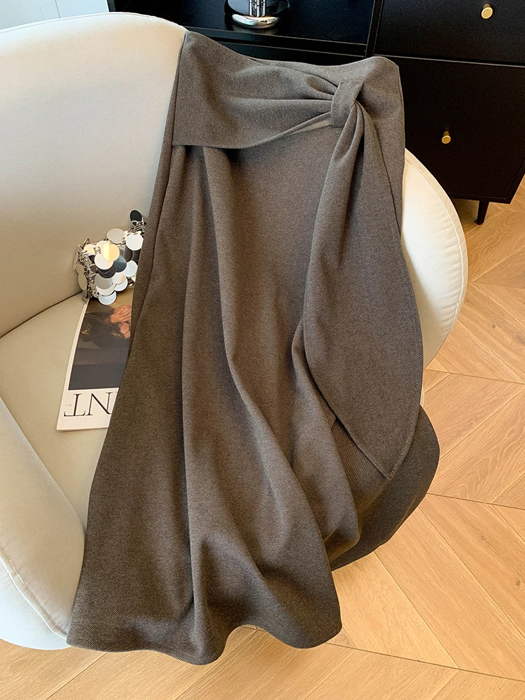 

Высококачественная женская юбка-миди А-силуэта с асимметричным поясом от фабрики №13 Гуанчжоу, осенне-зимняя коллекция