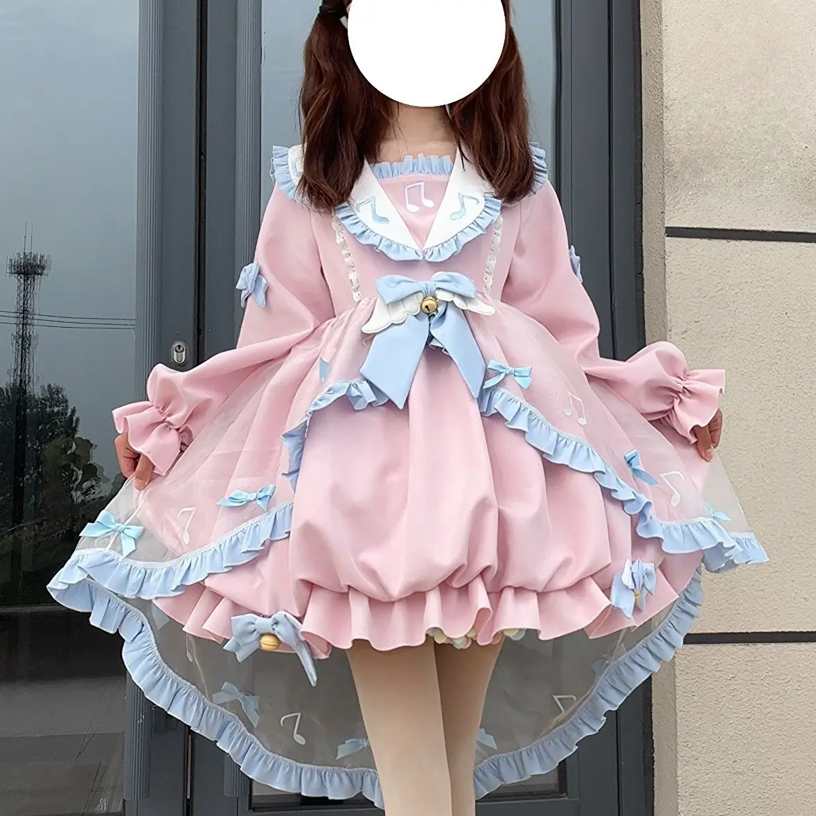 

Japan Kawaii Lolita OP Dress Women Sweet Bow Ruffles Cartoon Bunny Long Sleeve Party Mini Dresses Girls Gothic Princess Dress