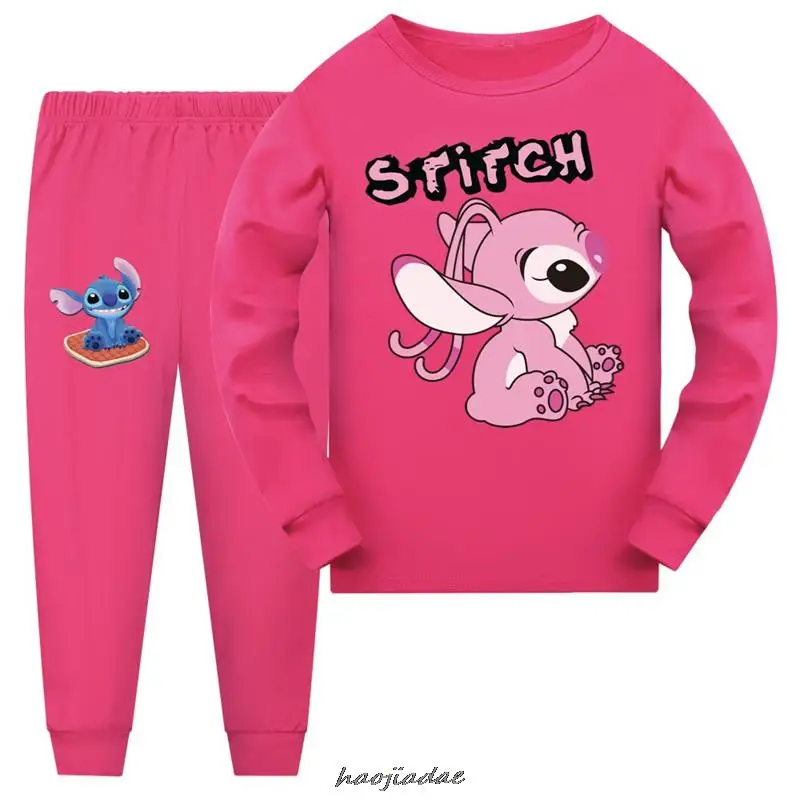 Pijamas de Lilo y Stitch para niños y niñas, ropa de dormir de manga larga, conjuntos de pijamas de algodón para niños de 2 a 15 años, primavera y