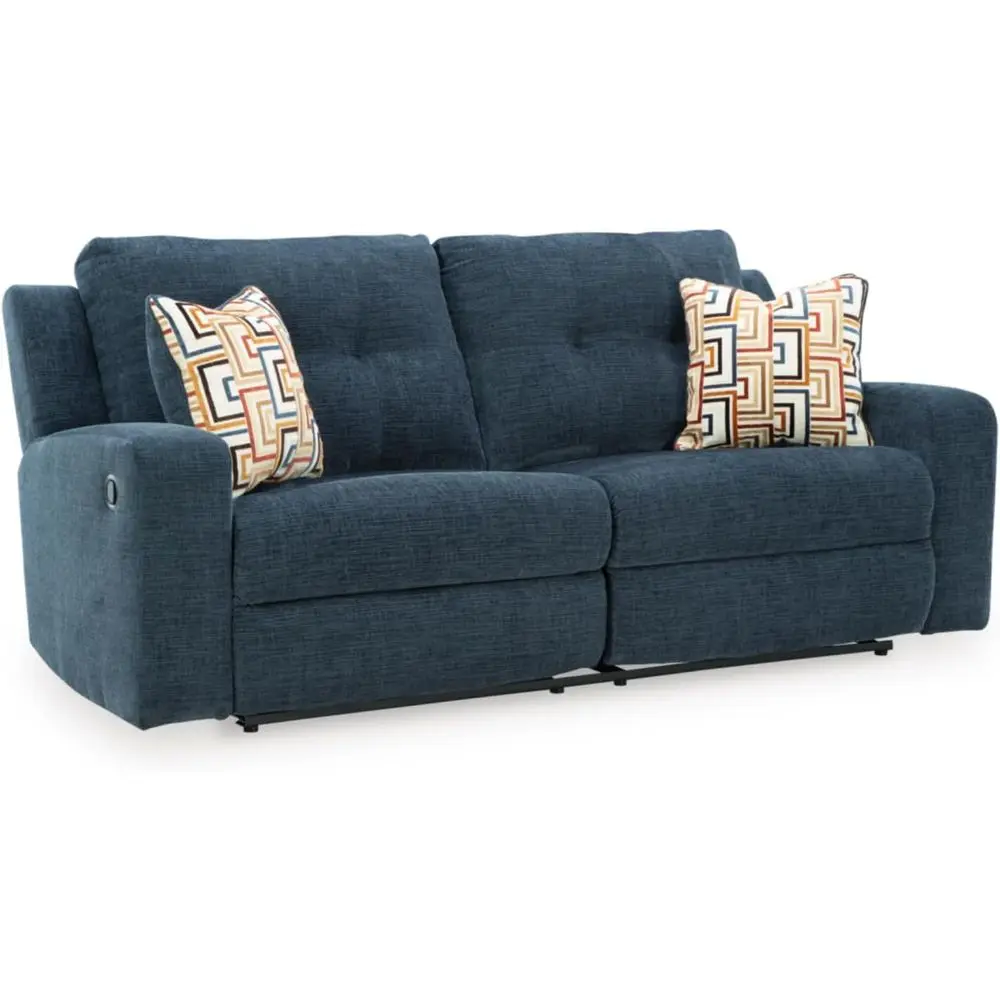 

Manual Pull Tab Reclining Sofa with Tufted Back Cushion, Blue
