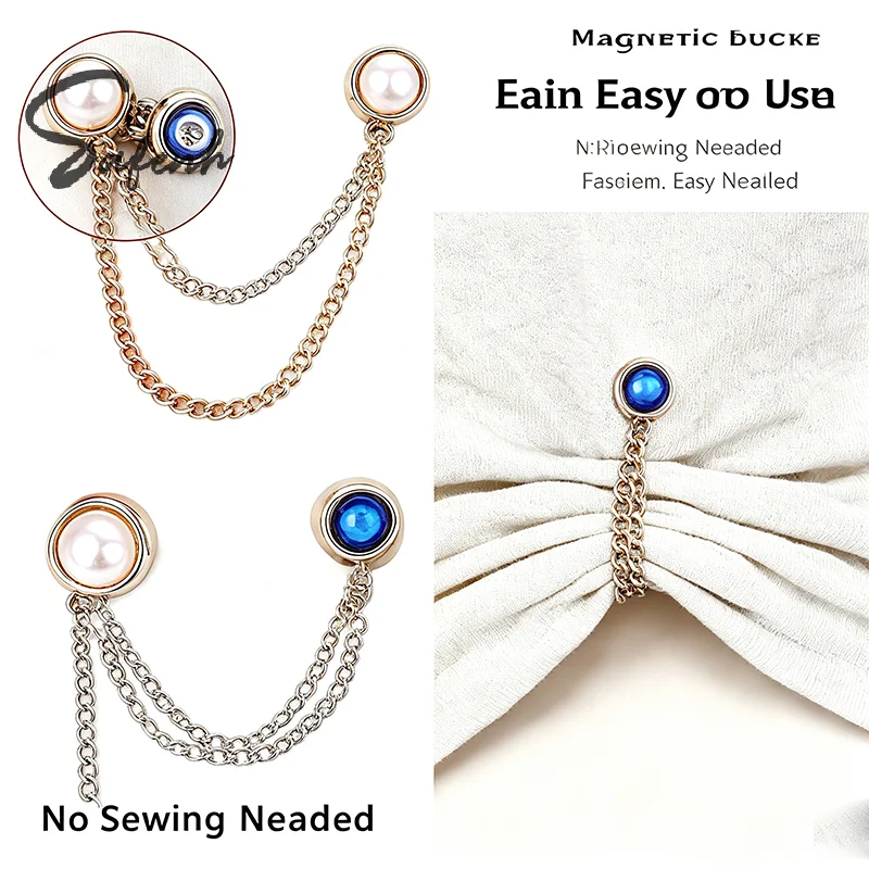 2Pcs Multi-Function Magnetic Waist Chain Tassel Clothing Clips With Adjustable Chain For Tightening Oversized Tops Roll Up Pant