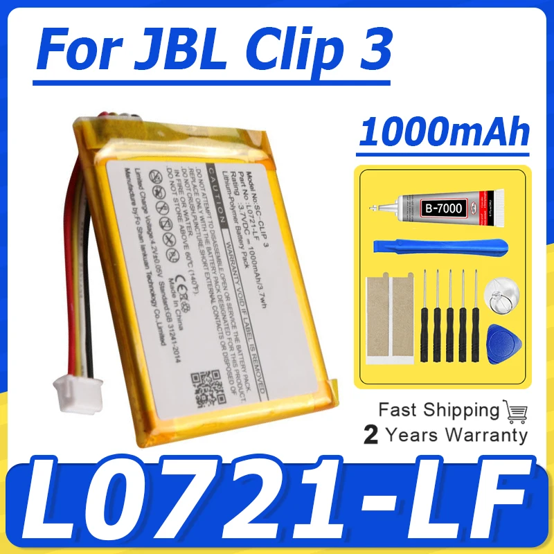 3.7V 1000mAh L0721-LF Replacement Battery For JBL Clip 3 Clip3 Clip 3AN Clip 3SAND Bluetooth Speaker Tools