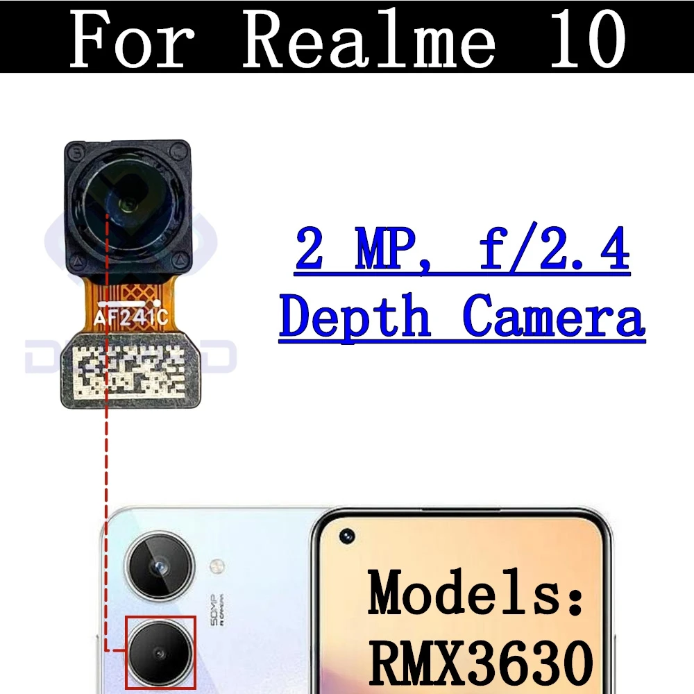 Original Rear Camera Module Flex Cable For Realme 10 RMX3630 Front Selfie Small Facing Main Back Camera Glass Lens Parts