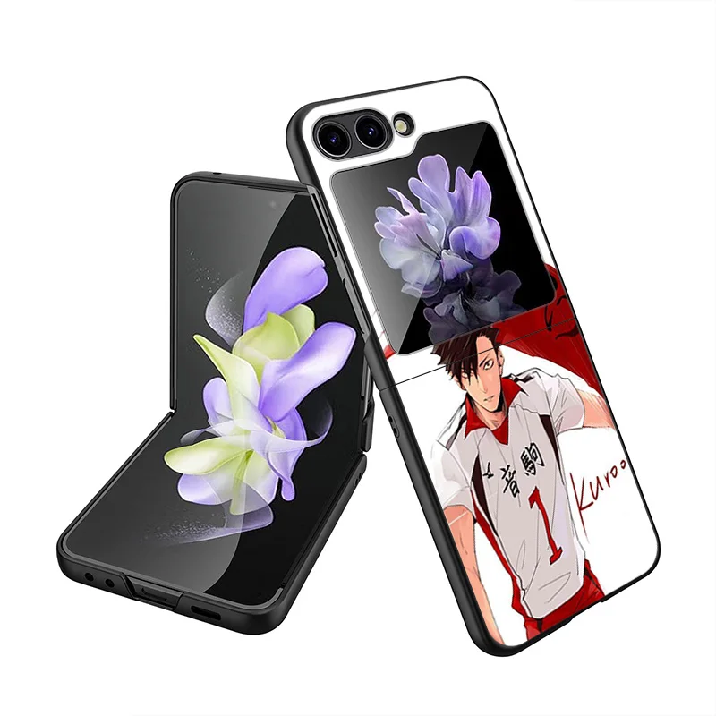 Black Matte Phone Case For Samsung Galaxy Z Flip6 Flip 6 5 4 3 Flip3 Flip4 Flip5 5G Anime Haikyuu Hinata Comic Hard Shell Cover