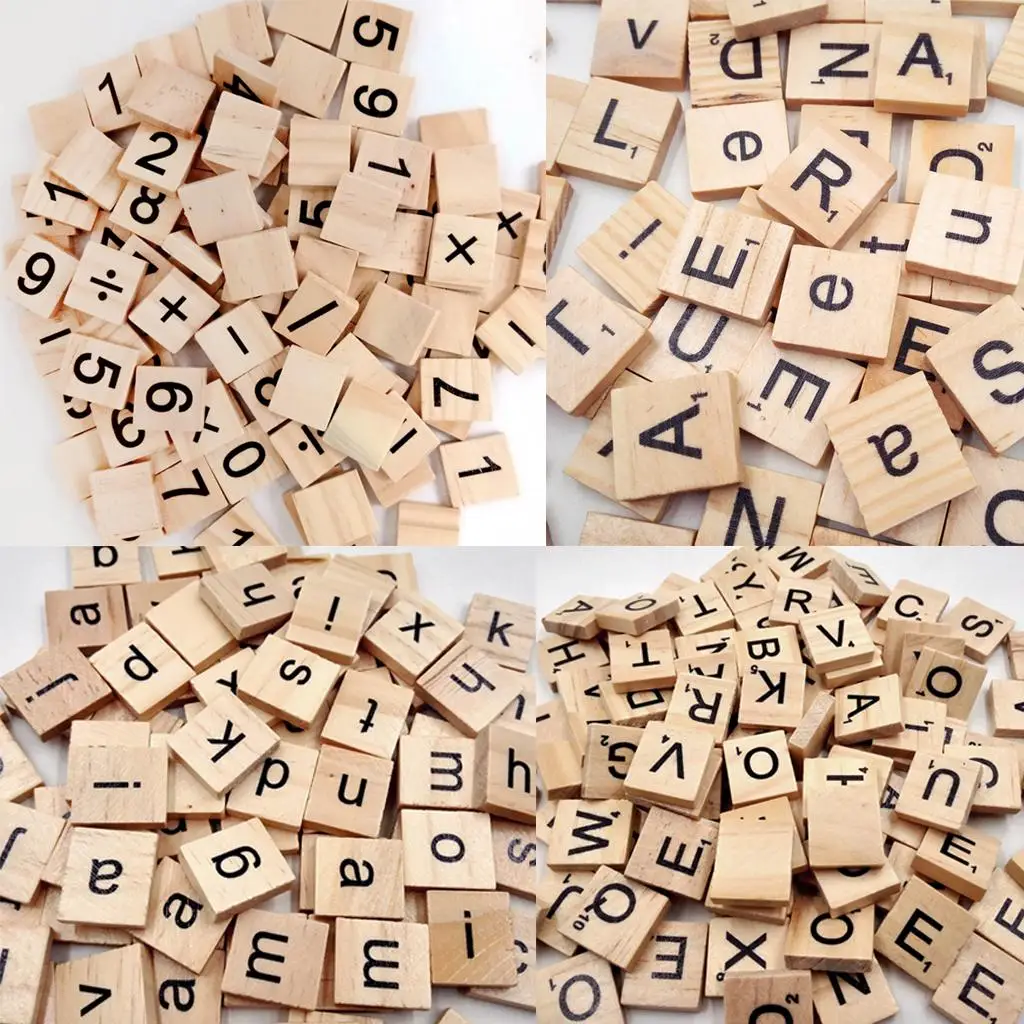 Kids Wooden Tiles Educational Puzzle Wood Letter Craft Scrapbooking Square Game Blocks for Family Fun
