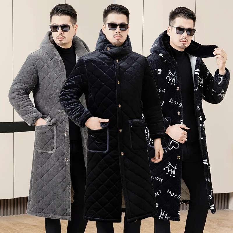 

Men's Faionable Thiened Long Cotton Jaet Warm Home Clothes Coat Workwear with Fce Ideal for Winter Casual Ocns