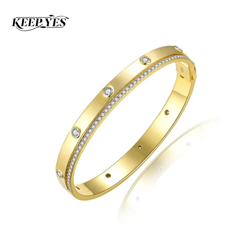 

Браслет KEEP YES с муассанитом 2,8 мм для женщин, из стерлингового серебра 925 пробы с покрытием из белого золота 18 карат, свадебное ювелирное украшение, подарок