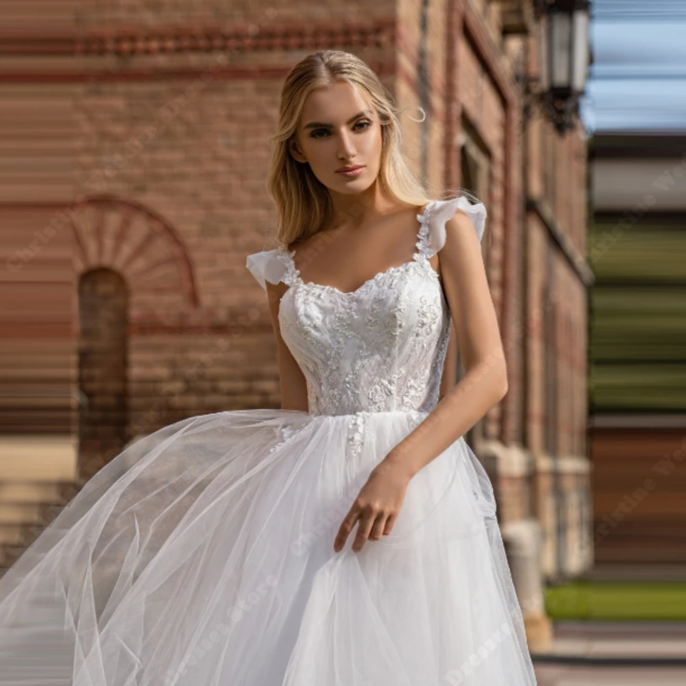 Suknie ślubne damskie z dekoltem w serduszko na rok 2025, eleganckie suknie balowe z tiulu w kształcie litery A, długość do podłogi, suknie bankietowe Vestidos De Novia, szyte na miarę