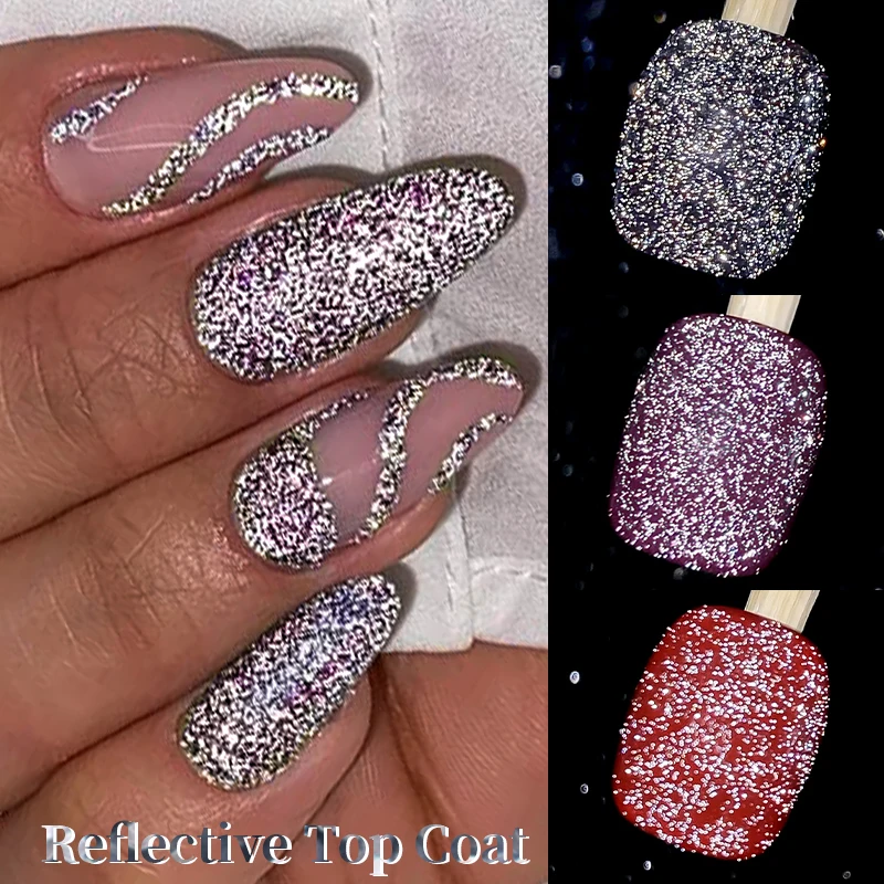 LILY'CUTE 7ml Reflective Glitter Top Coat Gel Nail Polish SparkingFlash Nail Art Design Soak Off UV LED Salon Varnish Manicure