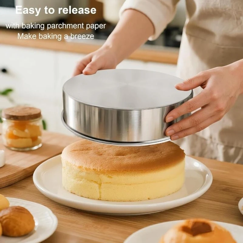  3 Pack 8inch Nonrust Steel Round Cake Pan with 100 Precuts Parchment Paper Practical Nonstick Baking Pan for Perfect Layer Cakes