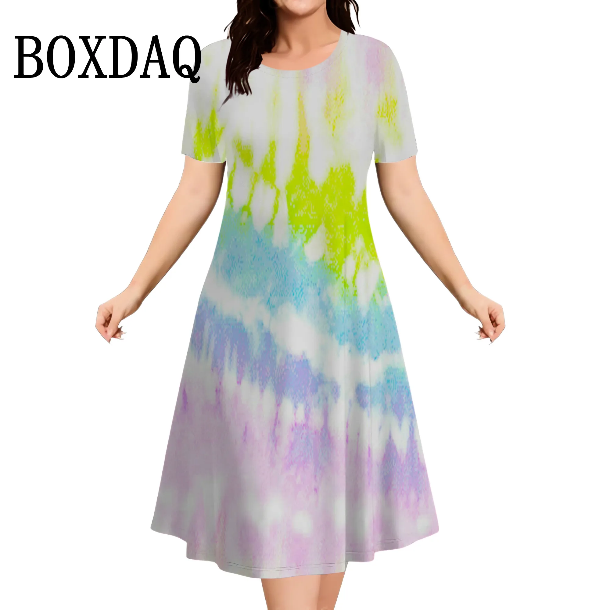 

Новое модное женское платье с градиентным принтом Tie Dye, свободное платье трапециевидной формы больших размеров, элегантное женское повседневное платье с коротким рукавом 9XL