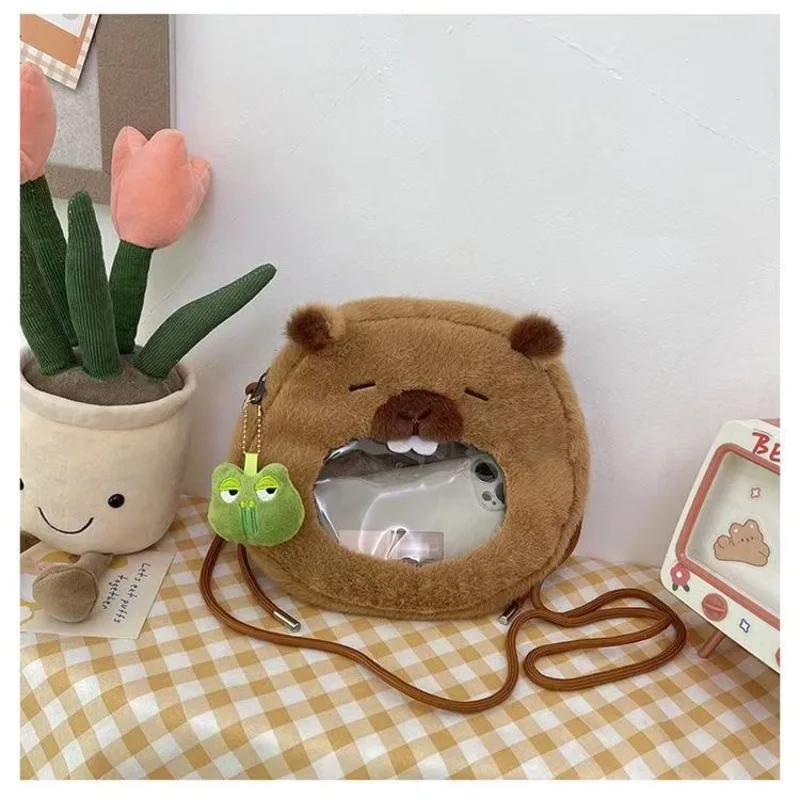 Adorable Capybara Backpack with Leash Fluffy Capybara Stuffed Animals Doll Backpacks Leash Casual Bag for Kids Girls Women