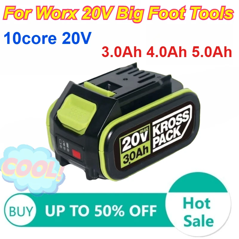 

20V 3.0Ah-5.0AhRechargeable Lithium Battery for Worx WA3054 WA3023 WA3027 Tool Batteries with LED Charge Indicator
