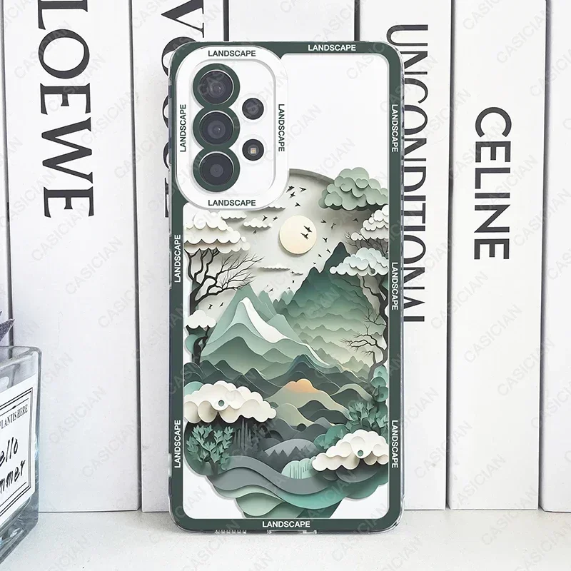 Case For Samsung Galaxy S20 Plus S21 FE S22 S23 S24 Ultra A53 A52 A54 A55 A34 5G Paper Cute Art Landscape Aesthetic Phone Cover