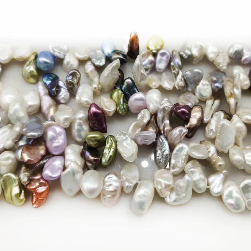 16 inches 11-13mm Multicolor Natural Side Drilled Keshi Pearls Loose Strand