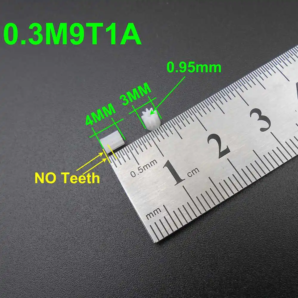 50Pcs 9T1A 0.3 Modulus Mini Plastic Spur Gear Pinion - 9 Teeth 9T 91A 3.2×4.1mm (Diameter×Height) 1mm Bore Hole Aperture 0.95mm