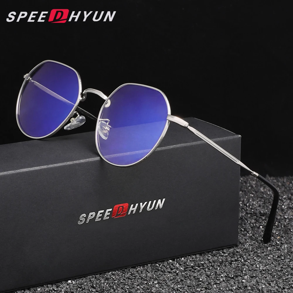 SPEEDHYUN gafas redondas antiluz azul para hombres/mujeres, lentes transparentes de aleación, gafas ópticas con bloqueo de rayos azules, gafas de lectura