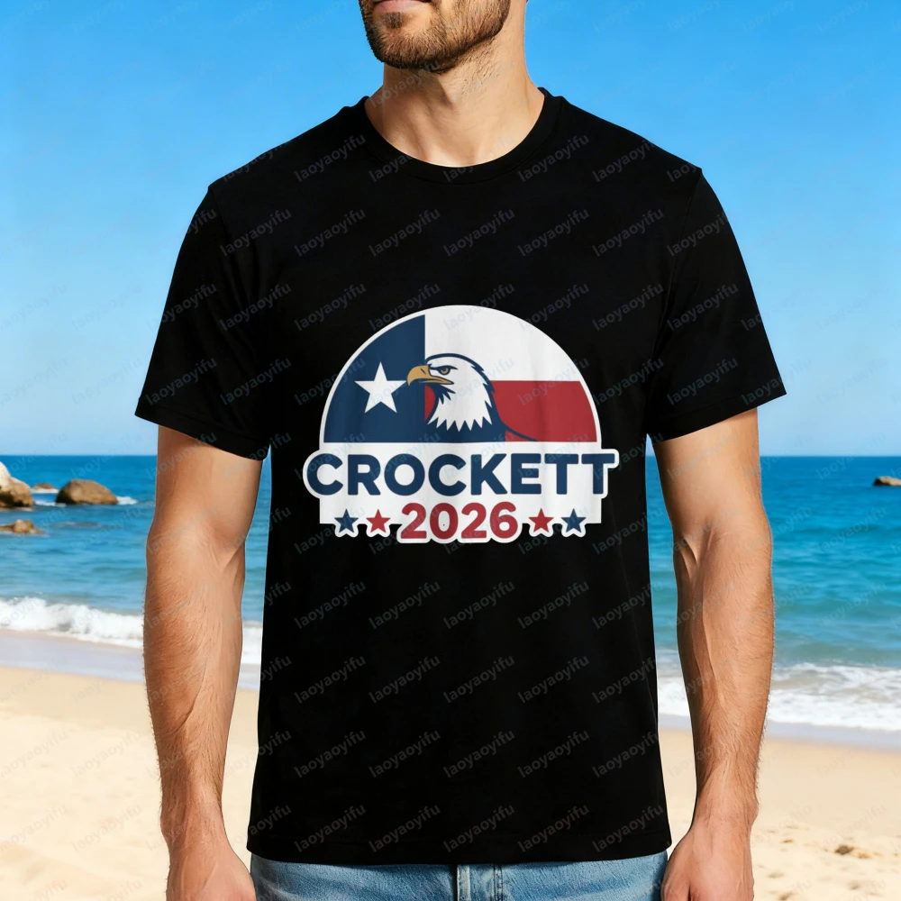 

Футболка унисекс Crockett 2026 с дизайном «Орлиный флаг», хлопковая, для лета и пляжа, повседневная одежда, для политических кампаний, мужская и женская одежда, топ