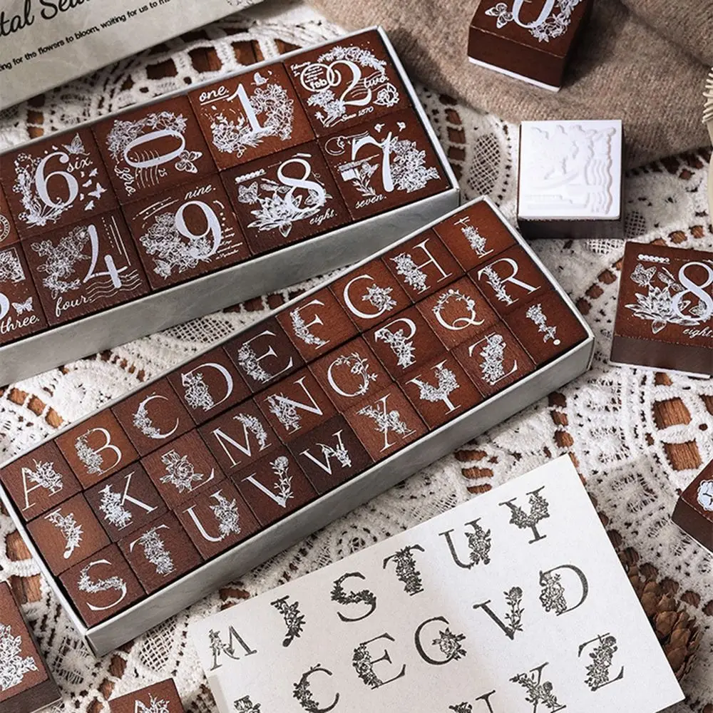 10/27 Pcs Number Wooden Rubber Stamps Kit Handmade Alphabet Letter Stamper Seal Set Engraved Clearly Comfortable Grip