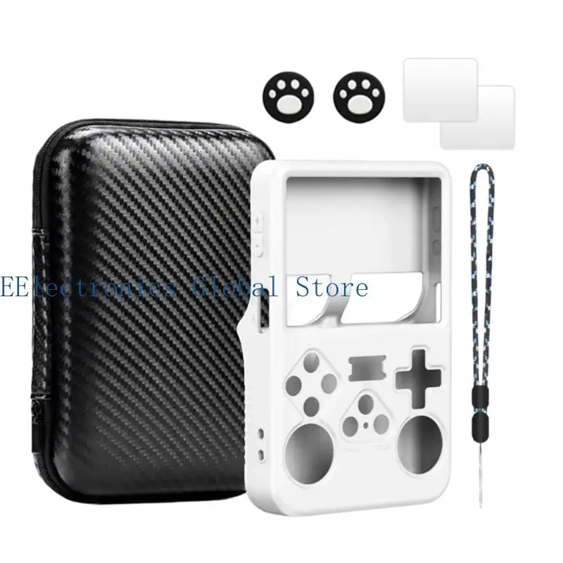 462B Handheld Game Accessory Kit with Silicone Sleeve Hard Shell Carry Case Screen Film and Daily Travel Storage for R36S