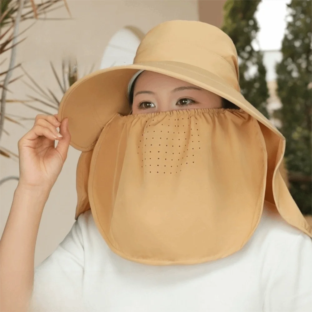 

Fashion Face Cover Shawl Mask Hat Wide Brim Adjustable Picking Tea Hat Thin Lightweight Neck Protection Cap Jogging