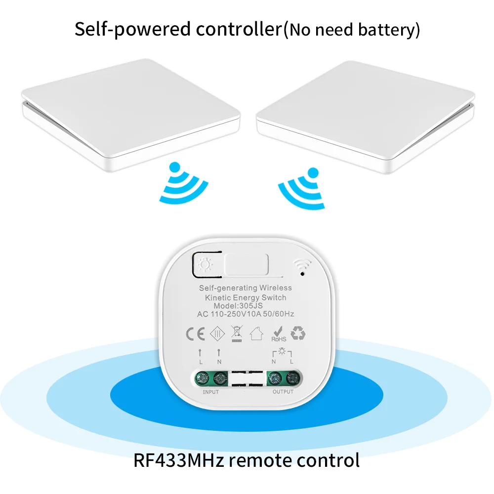 무선 스마트 스위치 조명 RF433, 배터리 불필요, 방수 110-220V, 미니 릴레이 리시버, 하우스 개선 스위치 세트 