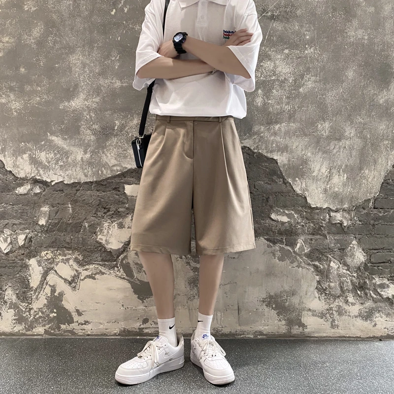 Summer Suit Shorts Men Fashion Social Mens Dress Shorts Korean Khaki Black Casual Suit Shorts Mens Office Formal Shorts M-2XL