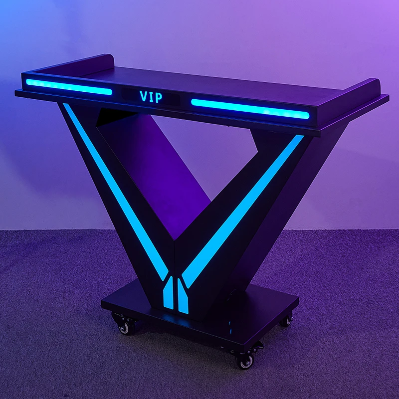 VIP High Quality Metal Disco Pub 3d Led Screen bar Dj Table Booth Stand Portable with Light Bar DJ Station Custom logo view 4