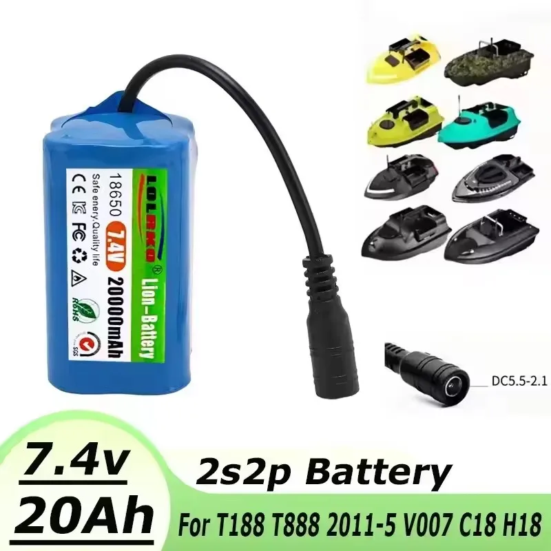 7.4V 20000mAh Battery with USB Charger For T188 T888 2011-5 V007 C18 H18 Remote Control RC Fishing Bait Boat Spare Battery Parts