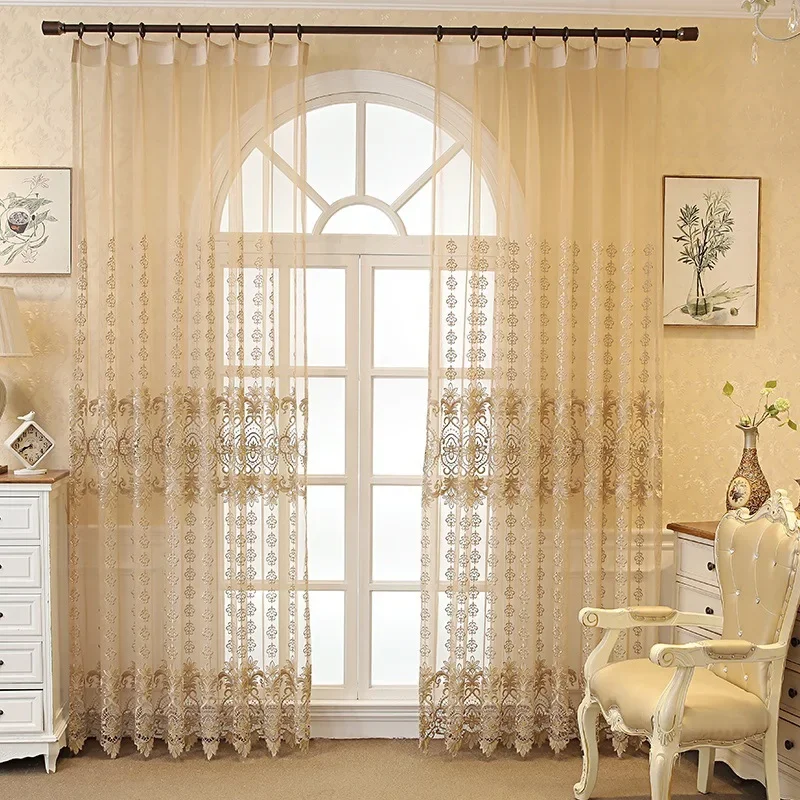 European-style Curtains for Living Dining Room Bedroom Atmospheric Hollow Water-soluble Embroidery Window Screen