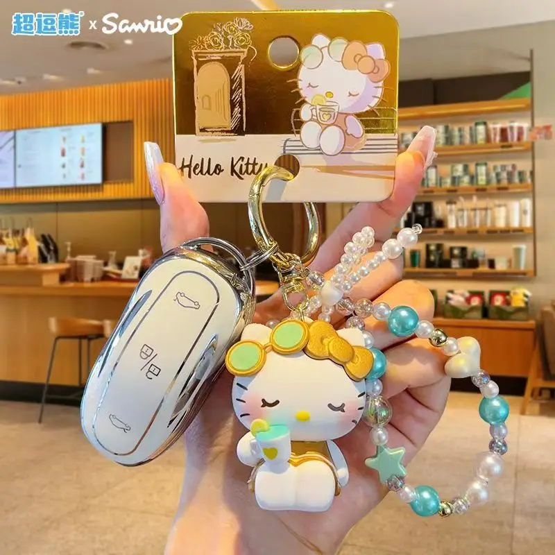 Gantungan Kunci Rantai Manik-manik Sanrio Hello Kitty KUROMI Asli Gantungan Kunci Mobil Kreatif Lucu Hadiah Gantungan Kunci Ransel Pelajar Anak-anak