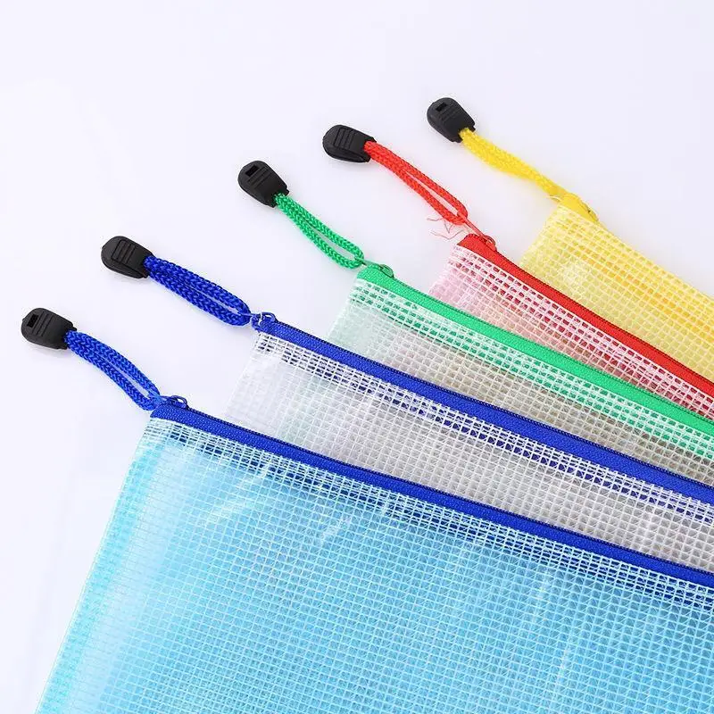 10Pcs Plastic Mesh Zip File Bags Waterproof Tear Resistant Custom Logo For Office School Document Organization