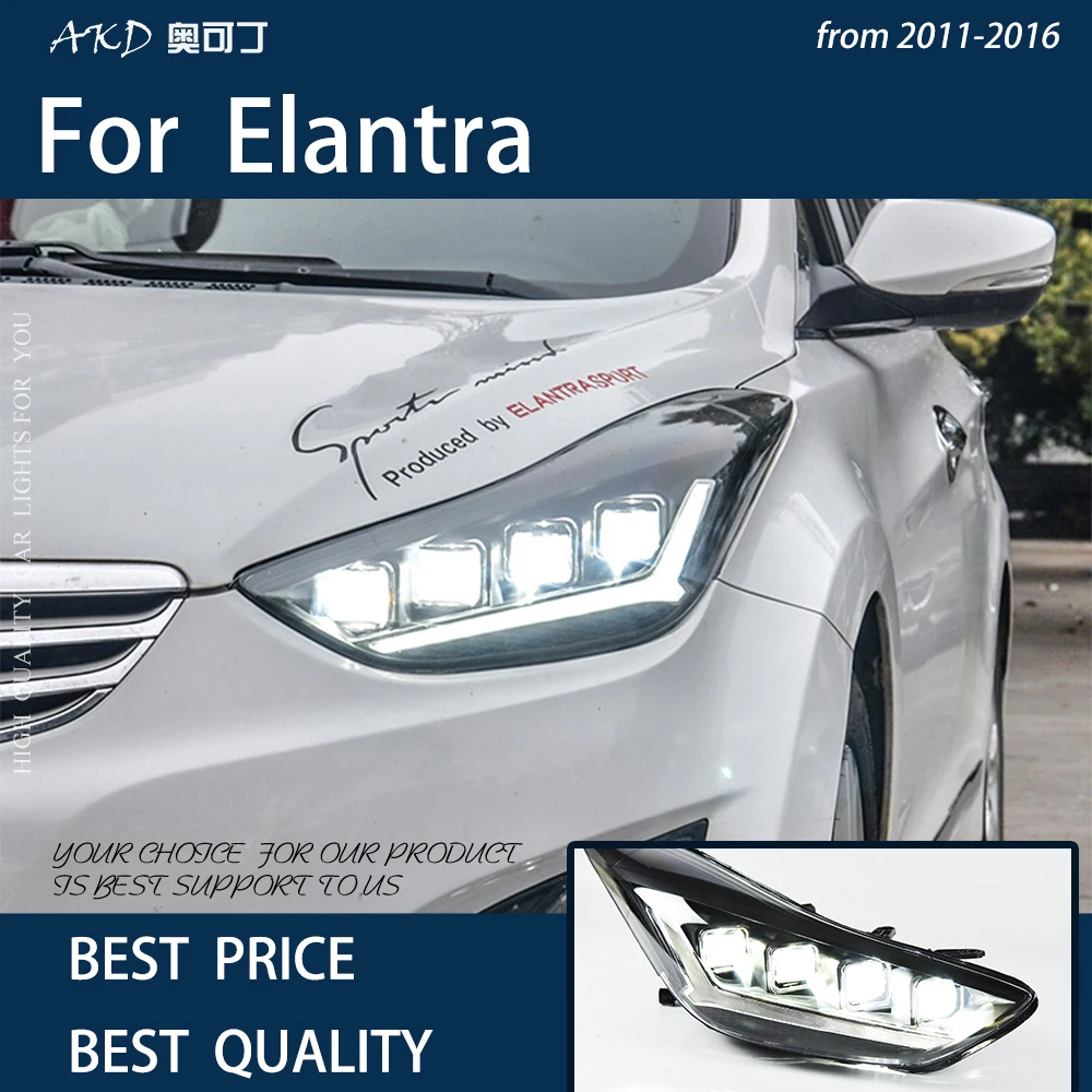 

Car Lights for Elantra 2012-2016 LED Auto Headlights Assembly Century Version Projector 4 Lens LHD RHD Signal Lamp Accessories