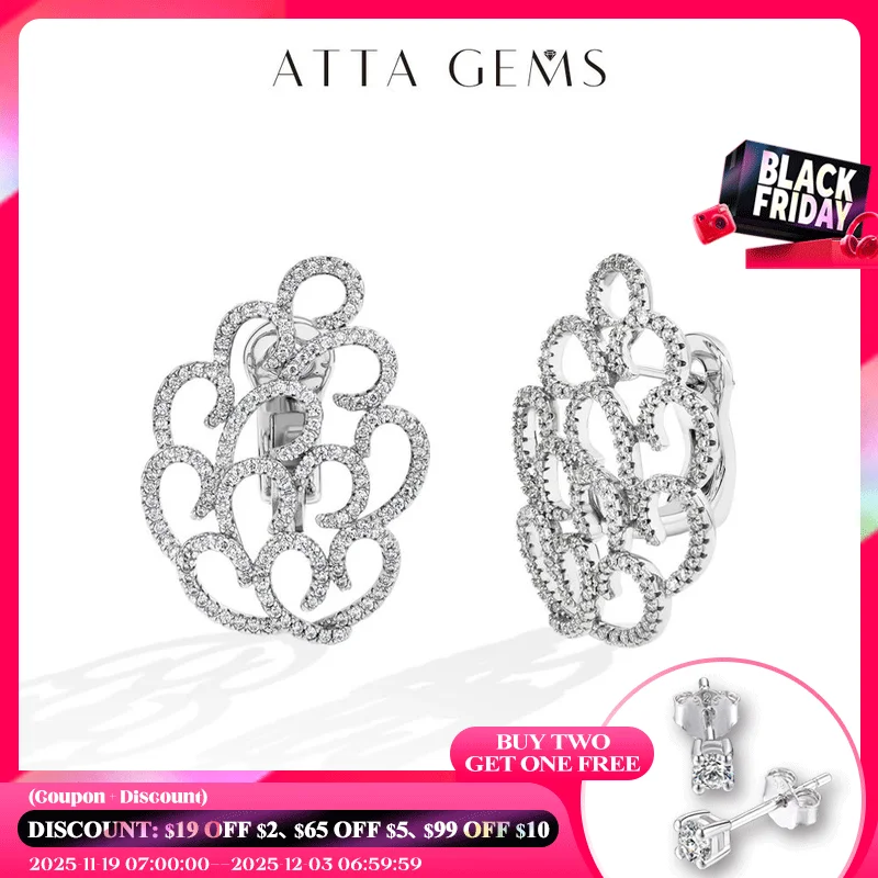 

ATTAGEMS Snowflake Women's Earrings For Party S925 Silver Moissanite Earrings D VVS1 Yellow Gold Plated Gifts Sparkling Jewelry