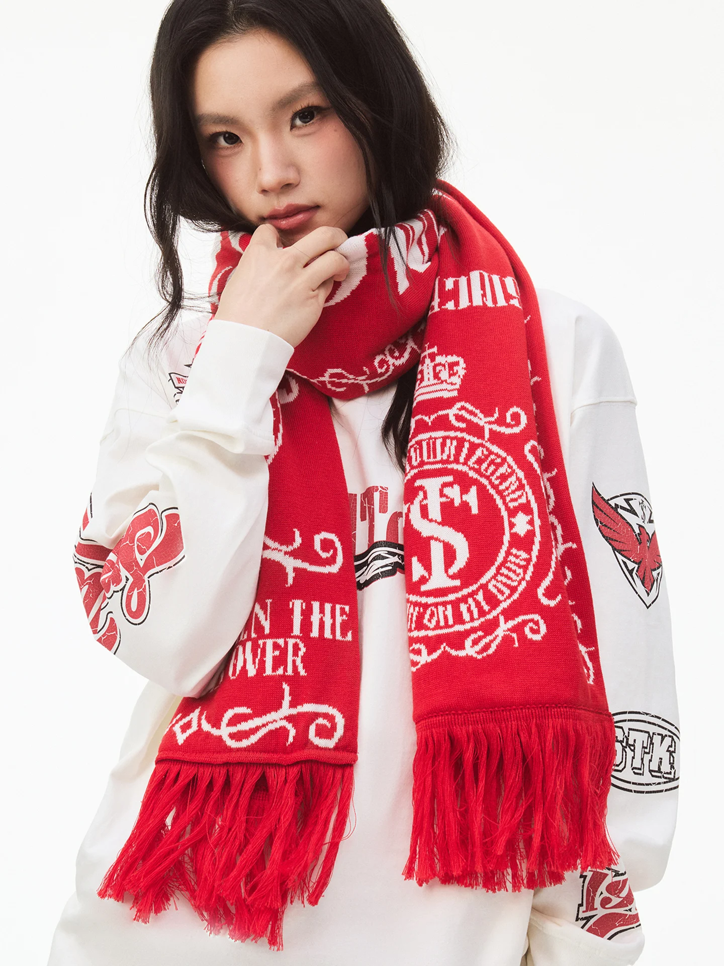 New Year Floral Weave Scarf Unisex Fashionable Versatile Decorative Long Rectangle Neck Warmer for Youth Spring Autumn Winter