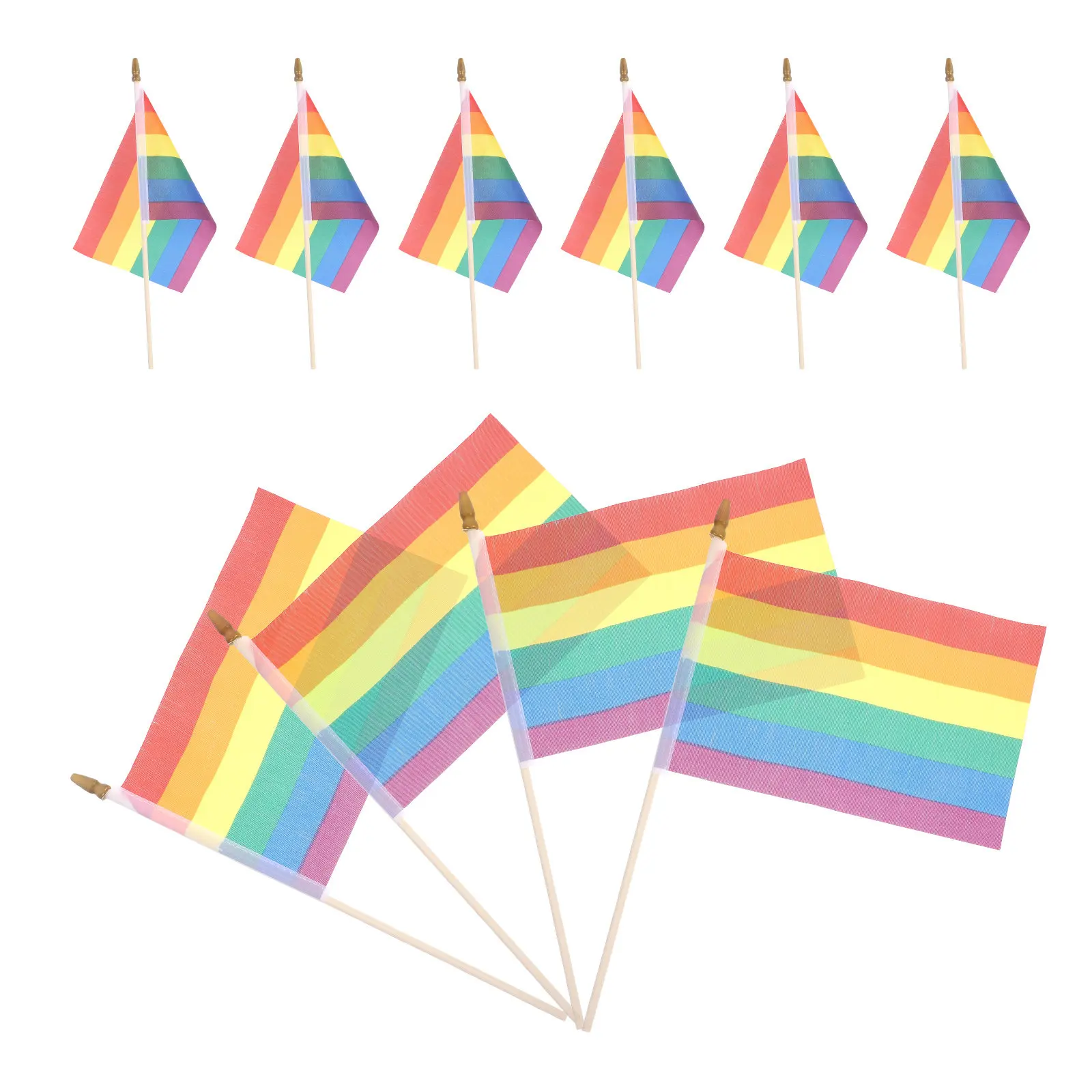 10Pcs Rainbow Hand Held Flags Vibrant Fade-Resistant Polyester Pride Flags for Outdoor Indoor Events Pride Party Decorations