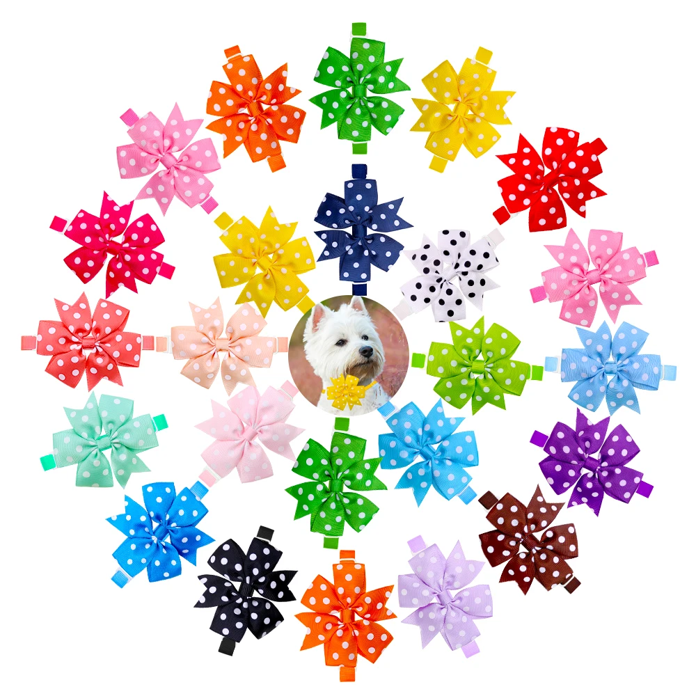 10 Pcs Dog Dot Bow Ties Free Shipping Flower Shape Samll Dog Bowties Pet Dog Cat Daily Bowties Dog Colorful Grooming Accessories