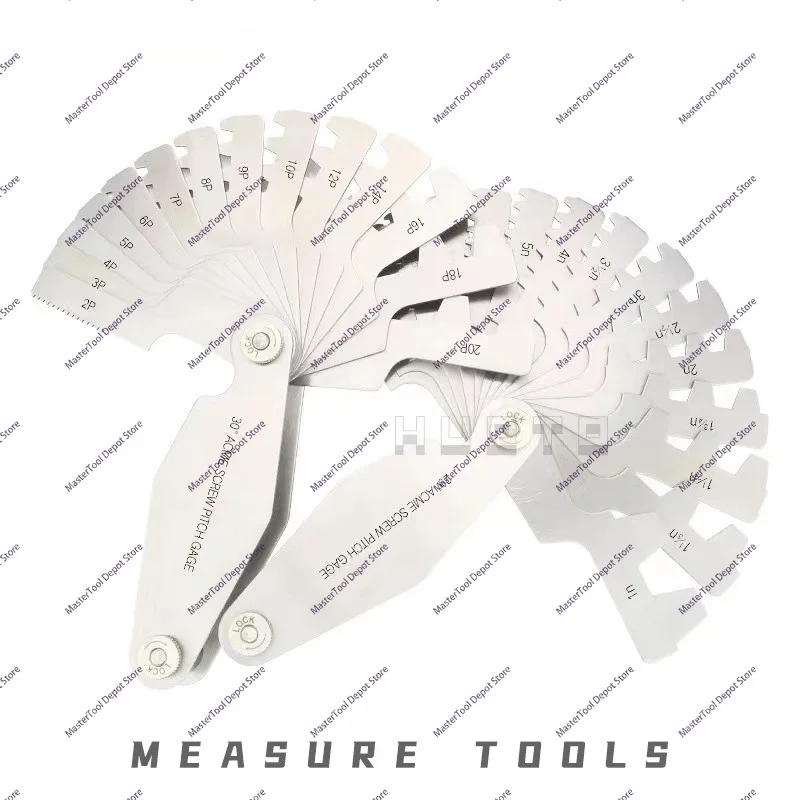 HUOTO 29 Degree/30 Degree T-type Thread Gear Tooth Gauge Metric Whitworth Foldable Thread Measurement Tool