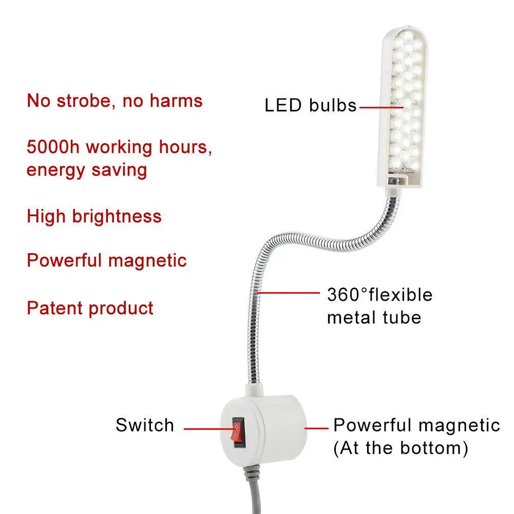 2W Sewing Machine Lamp With N38 Strong Magnetic 6000K 180lm Work Light For Sewing Machines Drill Presses Milling Machines