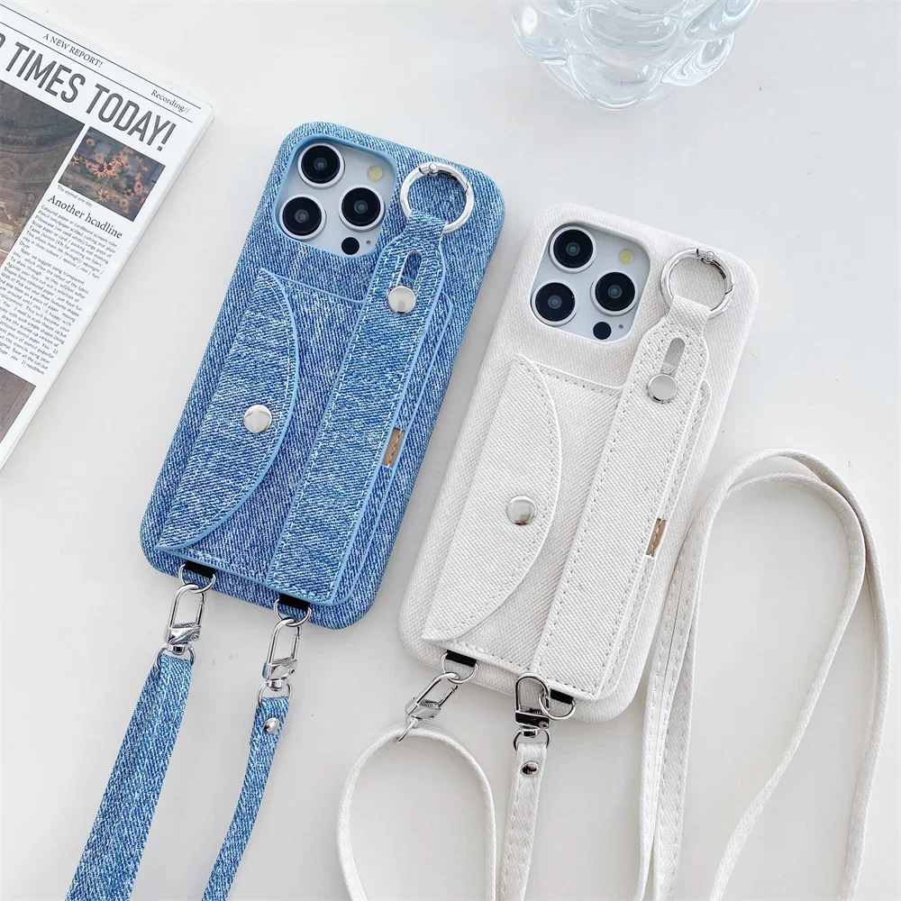 Handgelenkschlaufe Umhängetasche Cowboy-Kartenhalter Handyhülle für iPhone 16 Pro Max 16E 15 Plus 14 13 12 11 XS XR Ring Taschenabdeckung