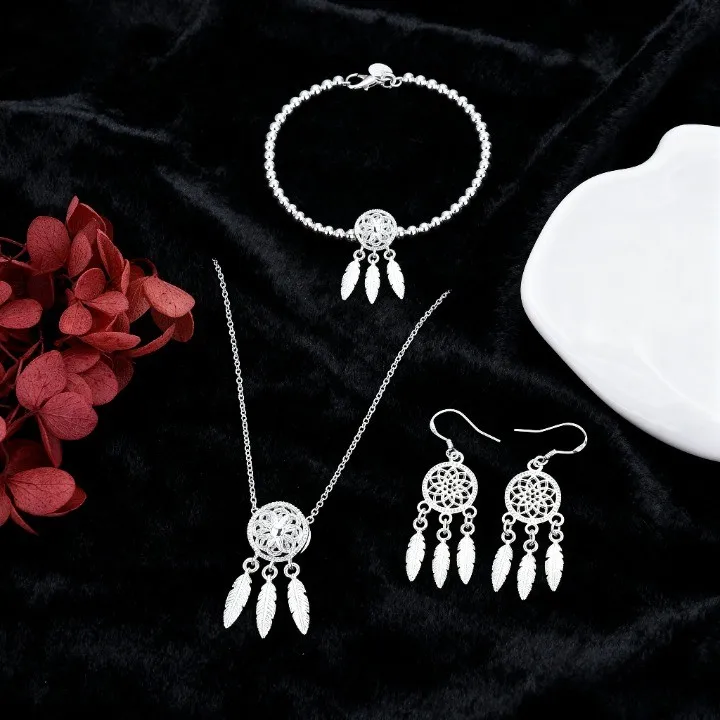 Original designer Jewelry Set 925 Sterling Silver Beautiful Dream catcher Necklace Earrings Bracelet for Woman Fashion Gifts