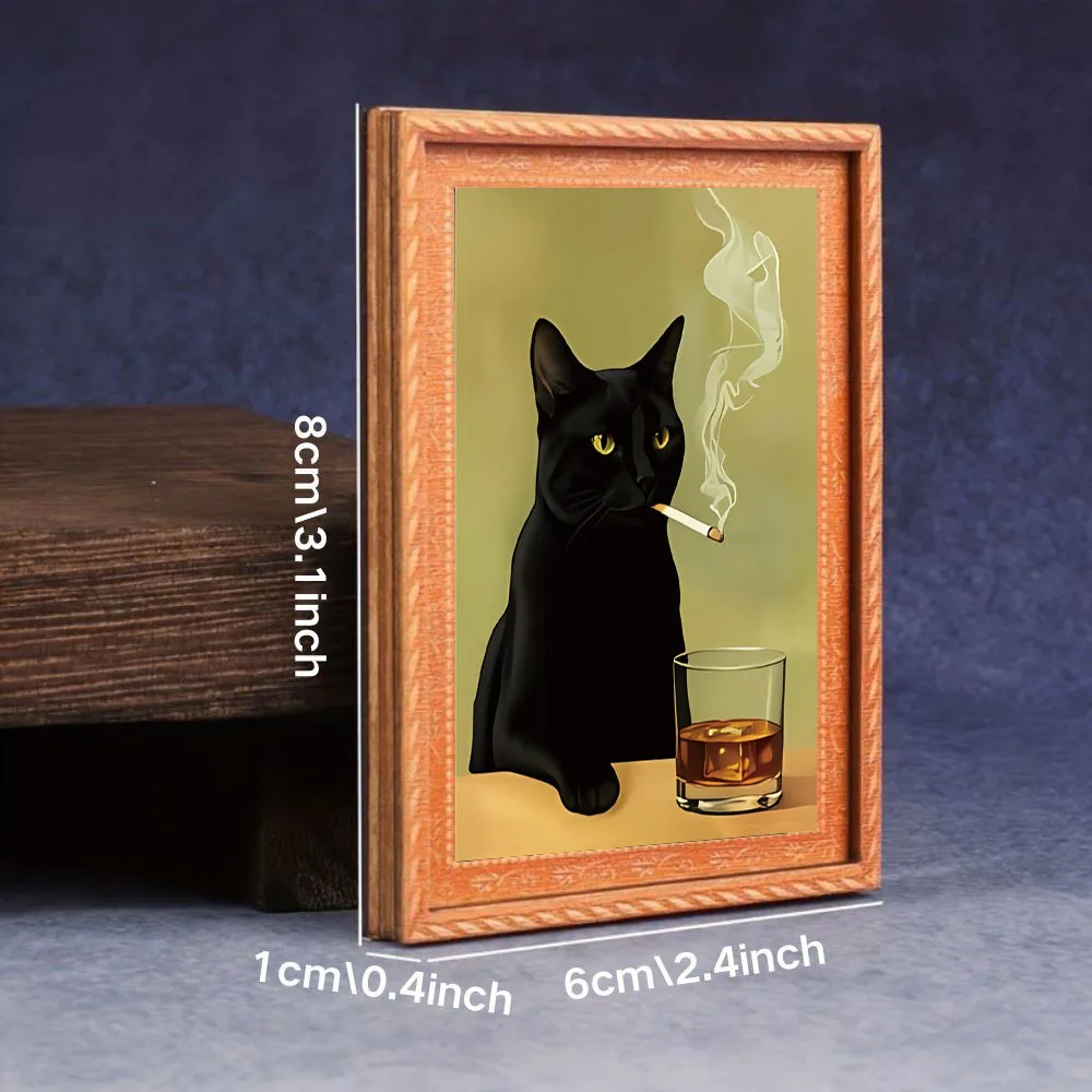 1 Piece of Retro Cigar-Smoking Whiskey-Cool Black Cat Fridge Magnet, Vintage Bar-Style Black Cat Art Magnet, Suitable for Decorating Refrigerators, Kitchen Cabinets, Office Cabinets, and Study Storage Cabinets, a Fun Gift for Cat Lovers and Bar Enthusiasts