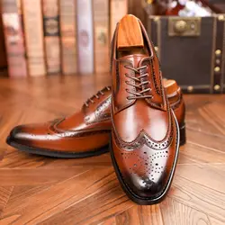 Handmade Men Wingtip Oxford Shoes Brown Leather Brogue Men's Dress Shoes Classic Business Formal Shoes for Men Zapatillas Hombre