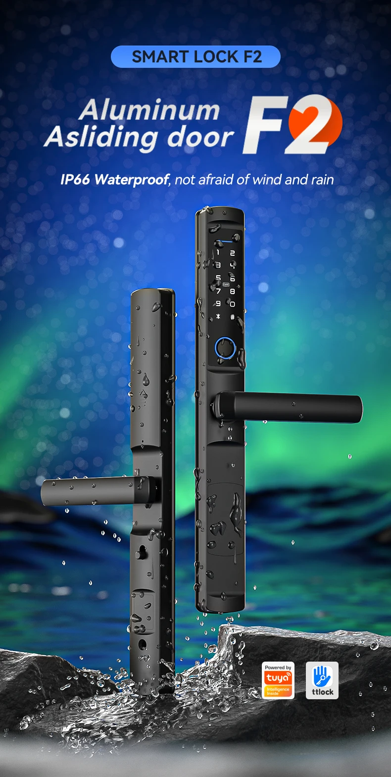 Slim Aluminum Factory Price Tuya EURO Mortise Password Sliding Glass Smart Fingerprint Home Door Lock F2