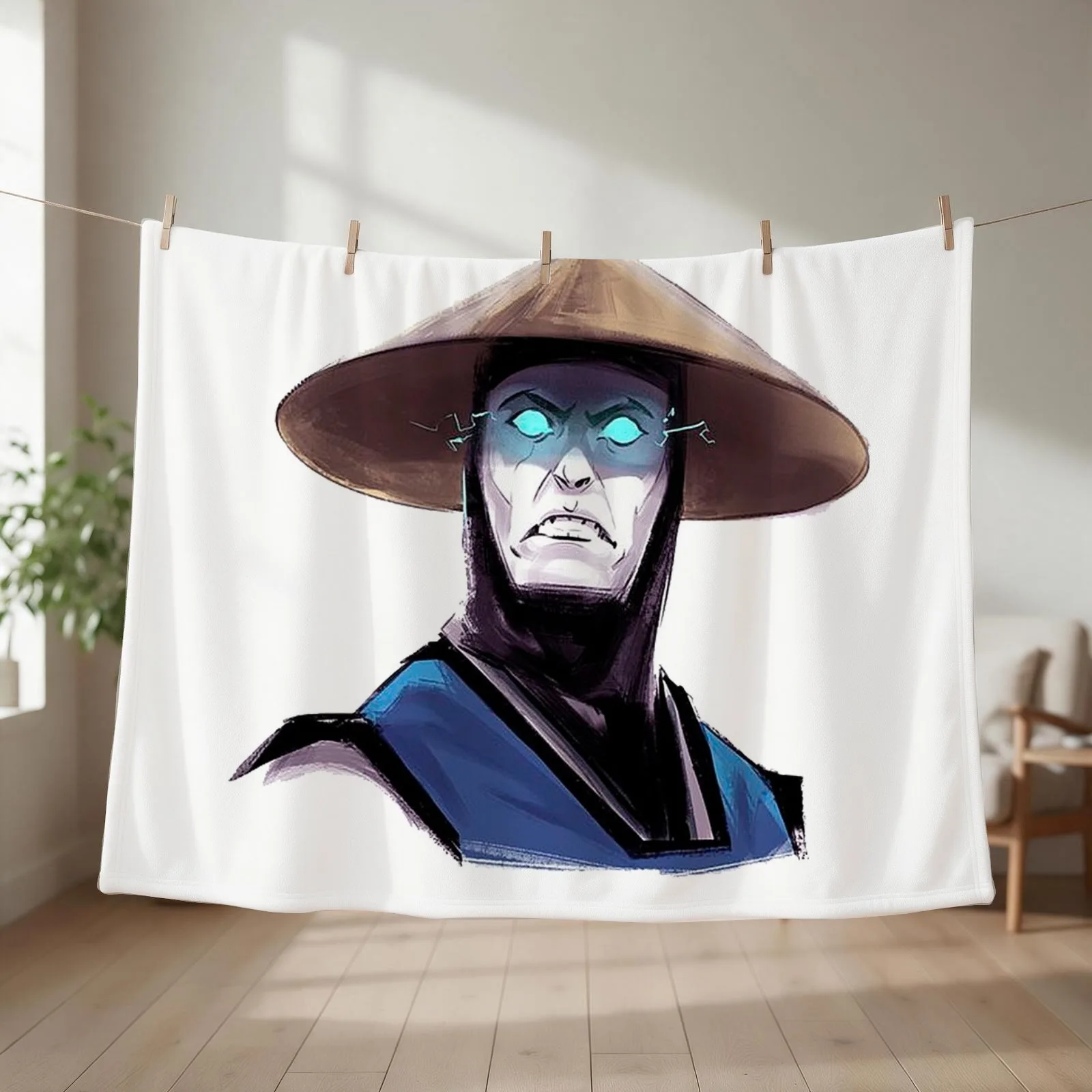 Mortal Kombat Raiden Head Throw Blanket couch cozy soft plush fuzzy picnic outdoor blanket